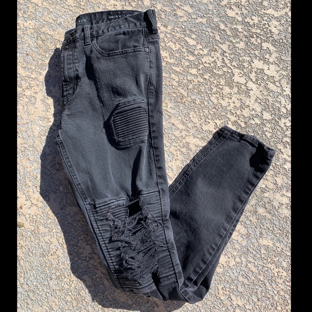 MEN’S MOTO RIPPED BLACK PACSUN SKINNY JEANS ⚫️▪️◼️